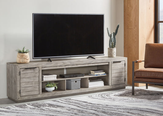 Naydell - Gray - 92" TV Stand with Wide Fireplace Insert - Hornell Furniture Outlet