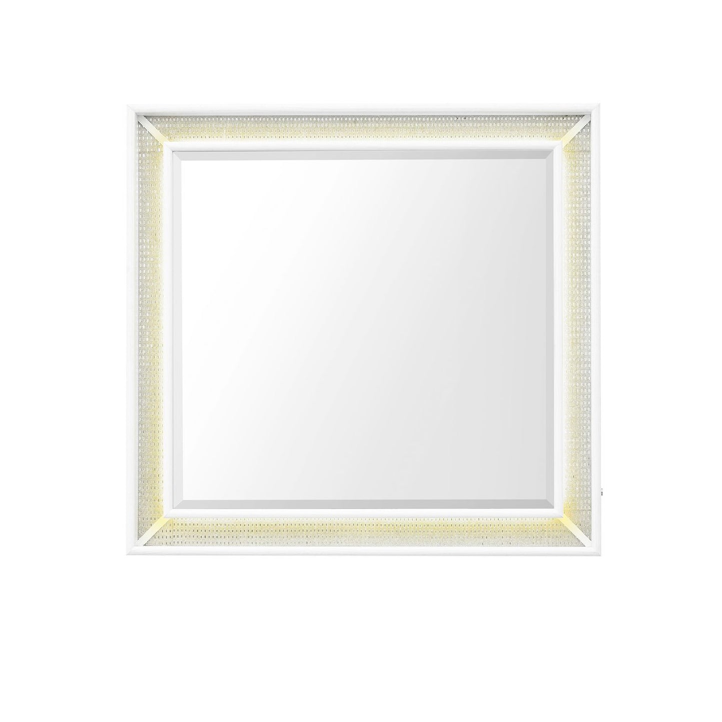Reflections - Vanity Mirror - Pearl White & Rhinestone - Hornell Furniture Outlet