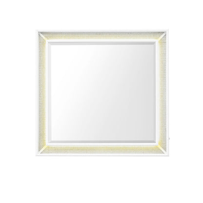 Reflections - Vanity Mirror - Pearl White & Rhinestone - Hornell Furniture Outlet