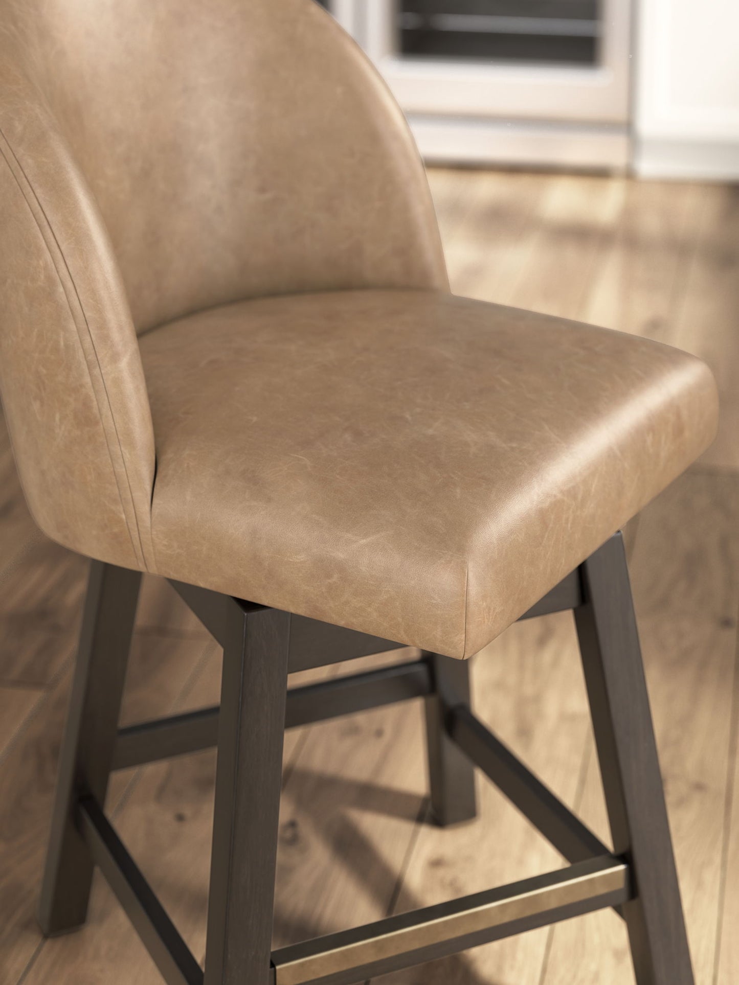 Neymorton - Upholstered Swivel Faux Leather Barstool (Set of 2) - Dark Grayish Brown - Hornell Furniture Outlet