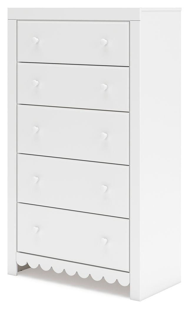 Mollviney - White - Five Drawer Chest - Hornell Furniture Outlet
