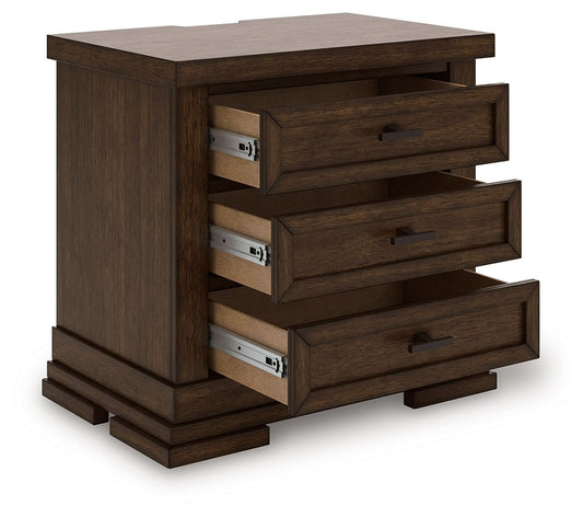 Taffenbrook - Medium Brown - Three Drawer Night Stand - Hornell Furniture Outlet