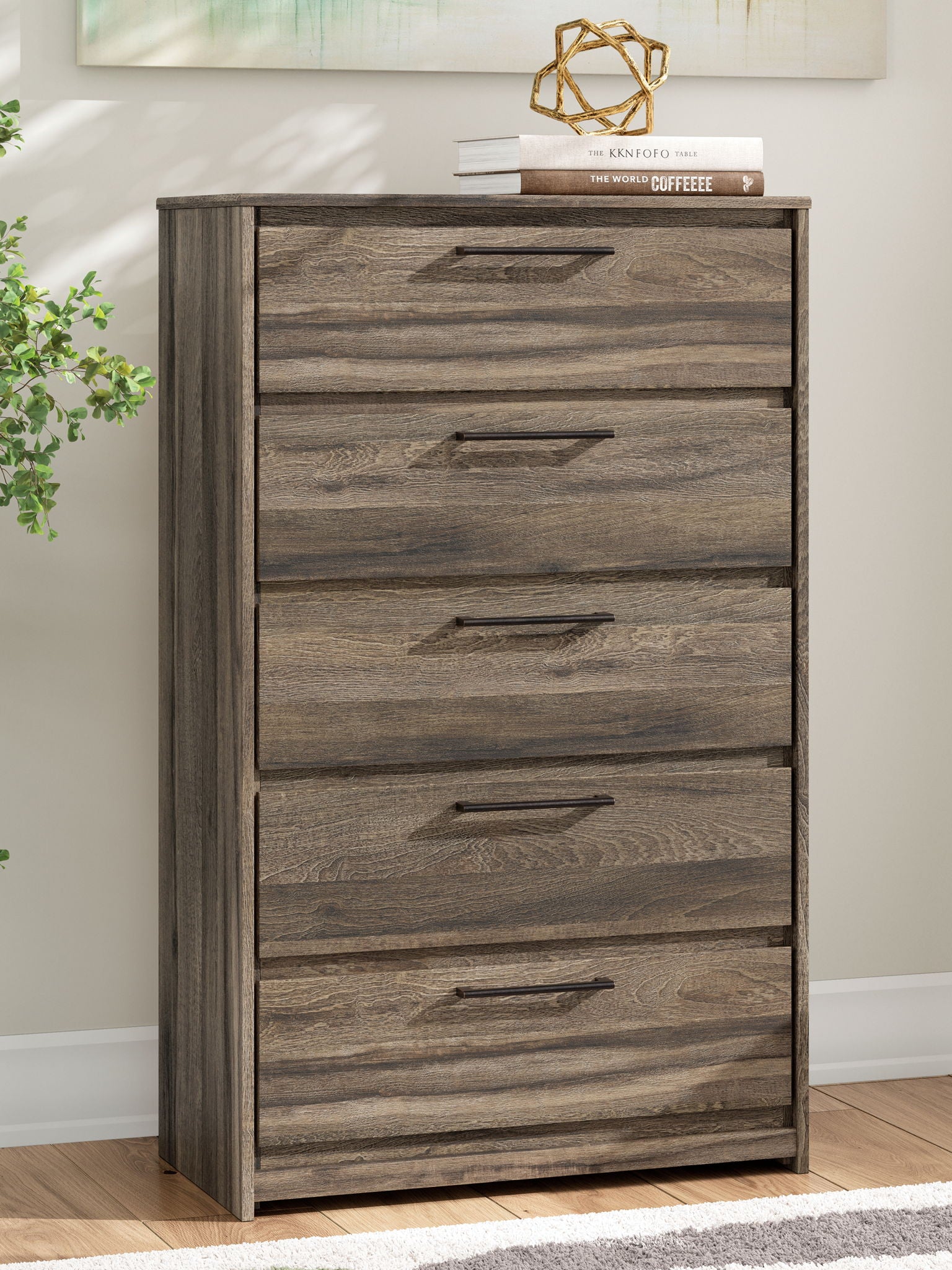 Elbrim - Brown - Five Drawer Chest - Hornell Furniture Outlet