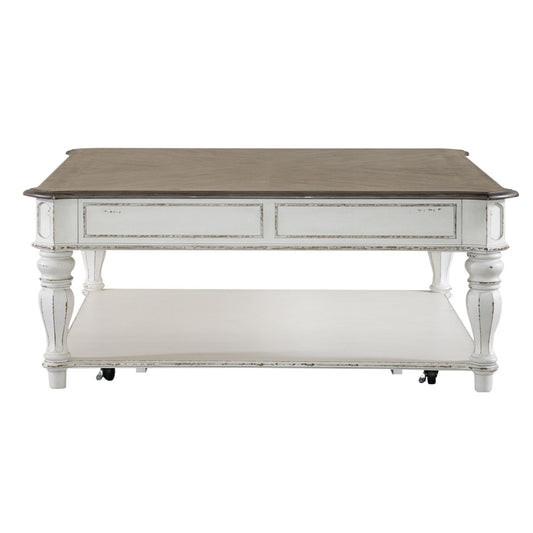 Magnolia Manor - Oversized Square Cocktail Table - White - Hornell Furniture Outlet