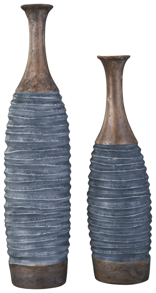 Blayze - Antique Gray / Brown - Vase Set (Set of 2) - Hornell Furniture Outlet