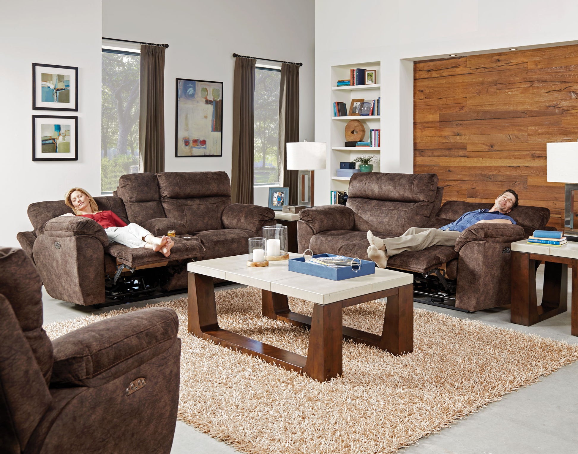 Sedona - Power Headrest Lay Flat Reclining Console Loveseat With Storage & Cupholders - Hornell Furniture Outlet