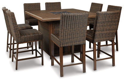 Paradise Trail - Square Bar Table w/Fire Pit - Medium Brown - Hornell Furniture Outlet