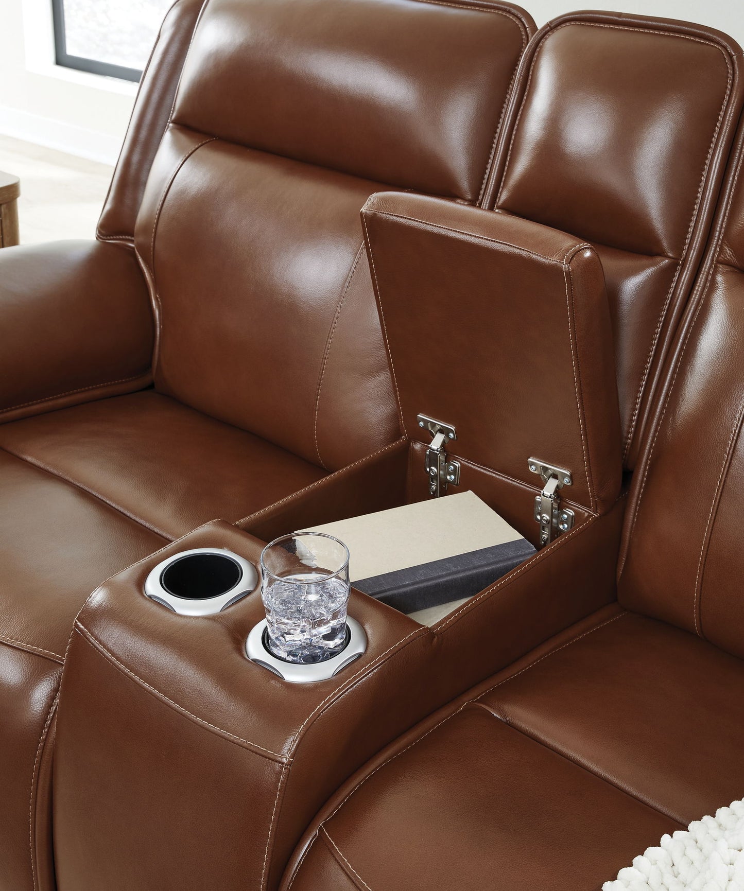 Healy Pier - Chocolate - Power Reclining Loveseat With Console / Adj Headrest - Hornell Furniture Outlet