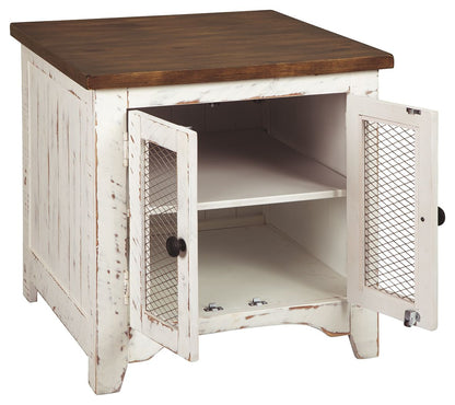 Wystfield - White / Brown - Rectangular End Table - 2 Doors - Hornell Furniture Outlet