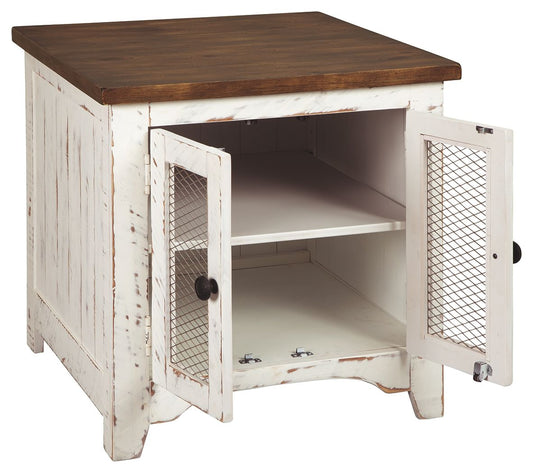 Wystfield - White / Brown - Rectangular End Table - 2 Doors - Hornell Furniture Outlet