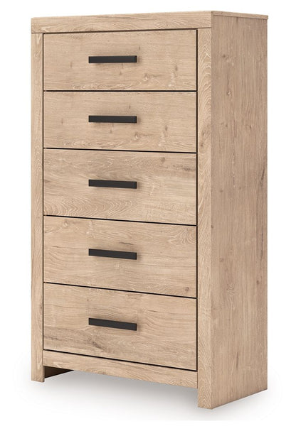 Sanginlane - Tan - Five Drawer Chest - Hornell Furniture Outlet