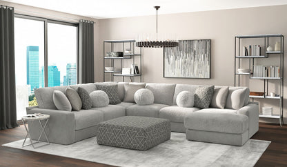 Canyon - 4 Piece Sectional With Cuddler Seat Cushions, Included Accent Pillows And Cocktail Ottoman (Right Side Facing Chaise) - Platinum - Hornell Furniture Outlet