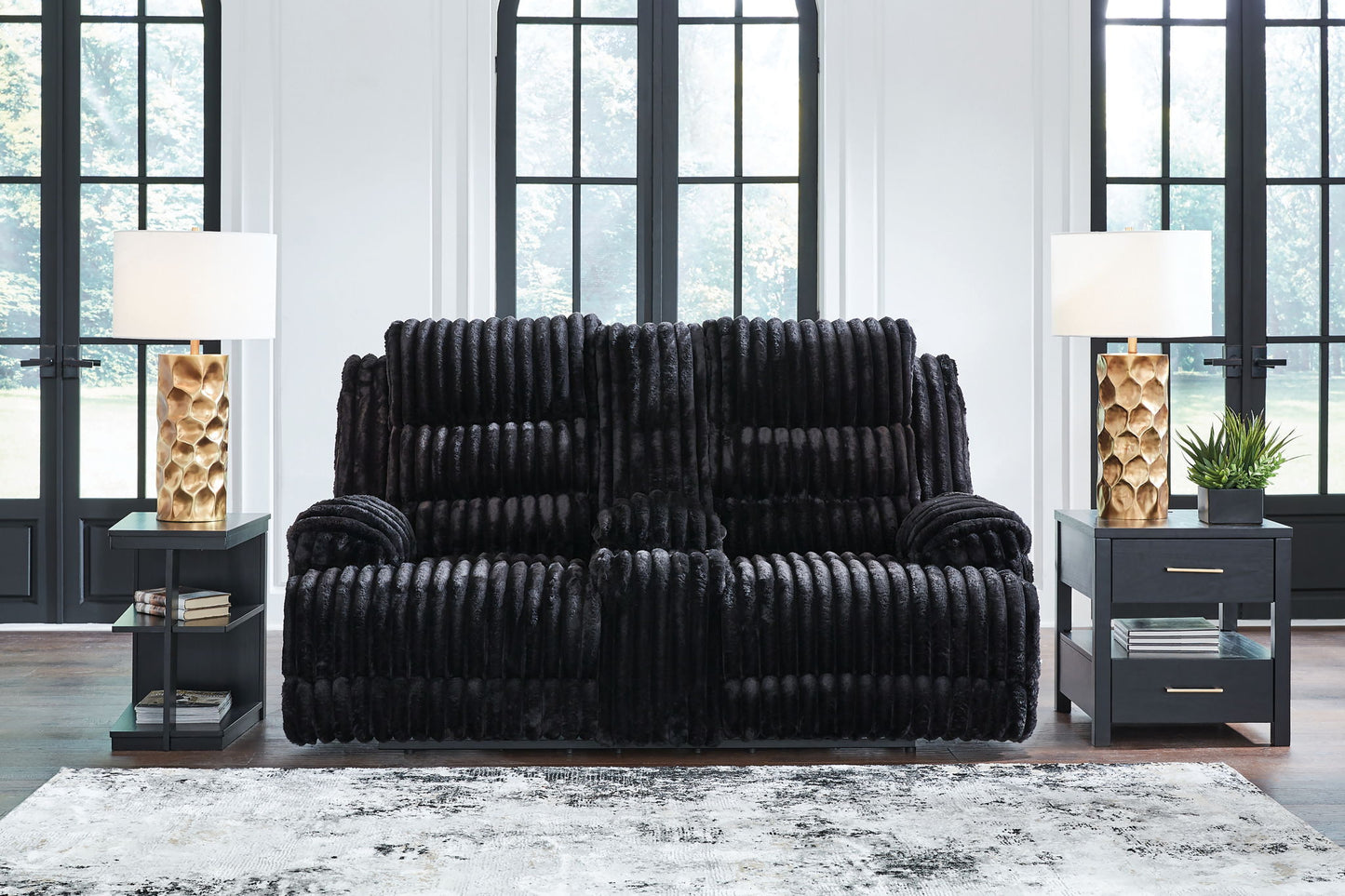 Rhine Falls - Double Reclining Power Loveseat With Console - Onyx - Hornell Furniture Outlet