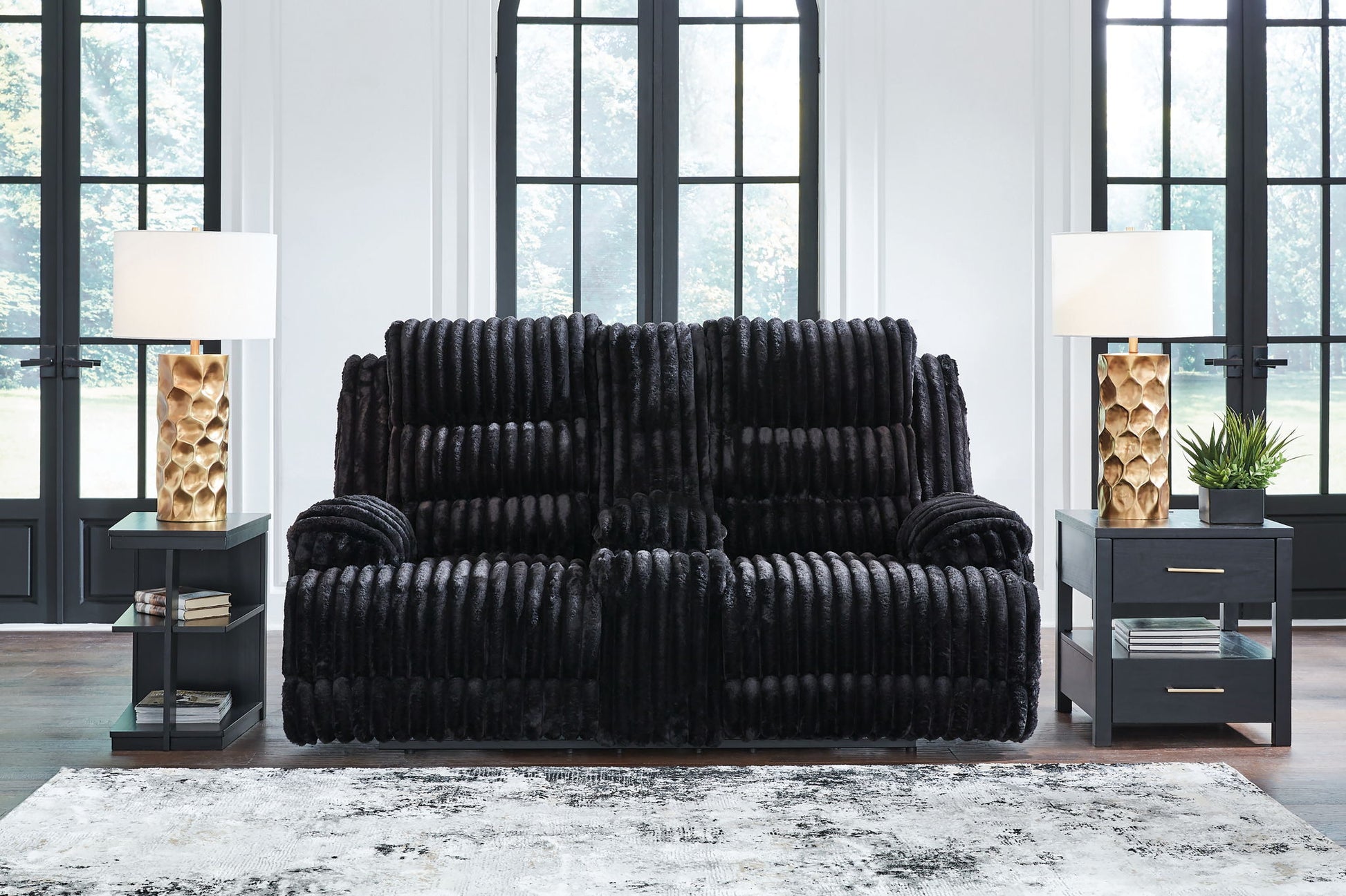 Rhine Falls - Double Reclining Power Loveseat With Console - Onyx - Hornell Furniture Outlet