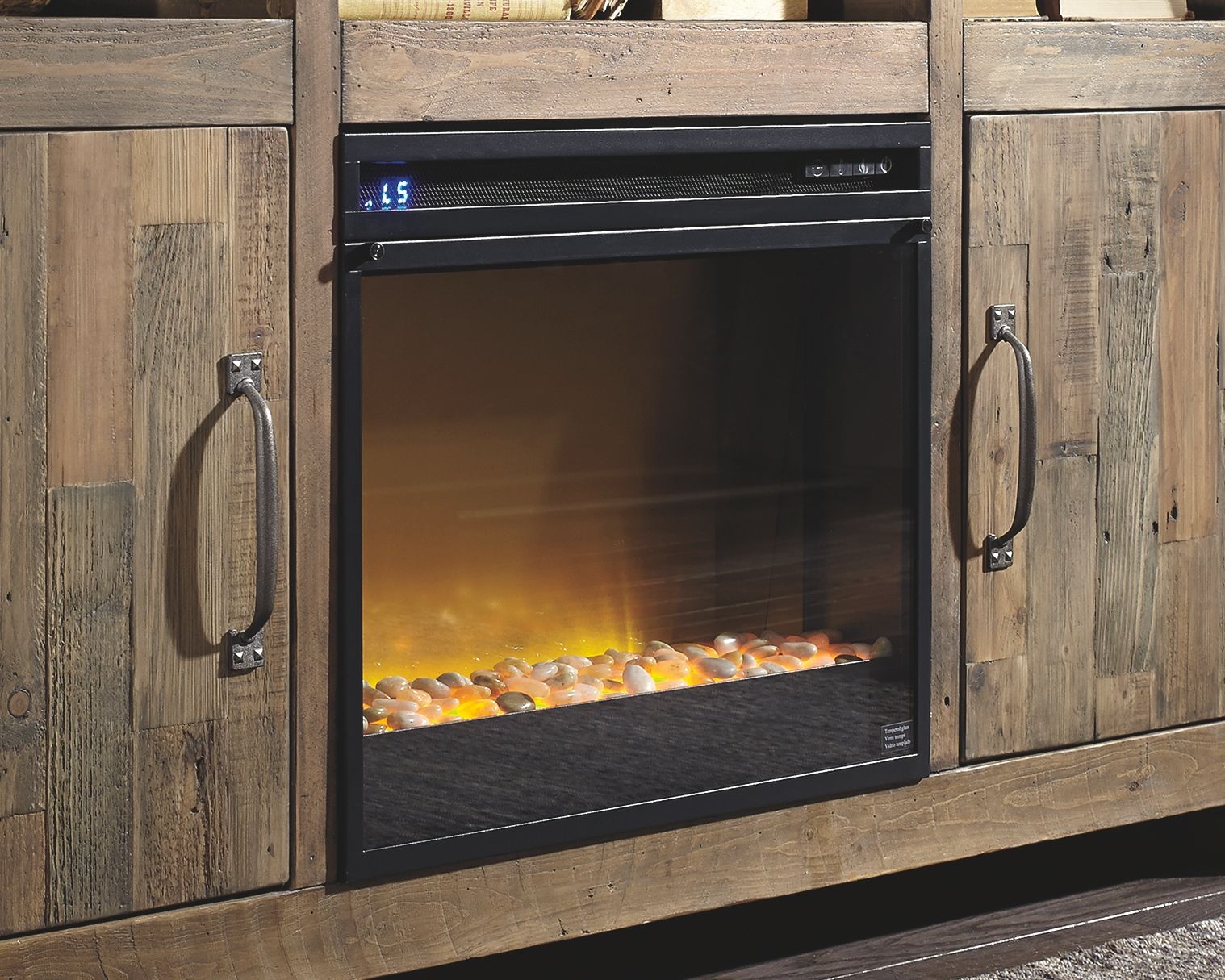 Dorrinson - Corner TV Stand With Fireplace Insert - Hornell Furniture Outlet