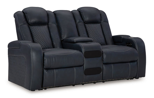 Fyne - dyme - Power Reclining Loveseat With Console/Adj Hdrst - Hornell Furniture Outlet