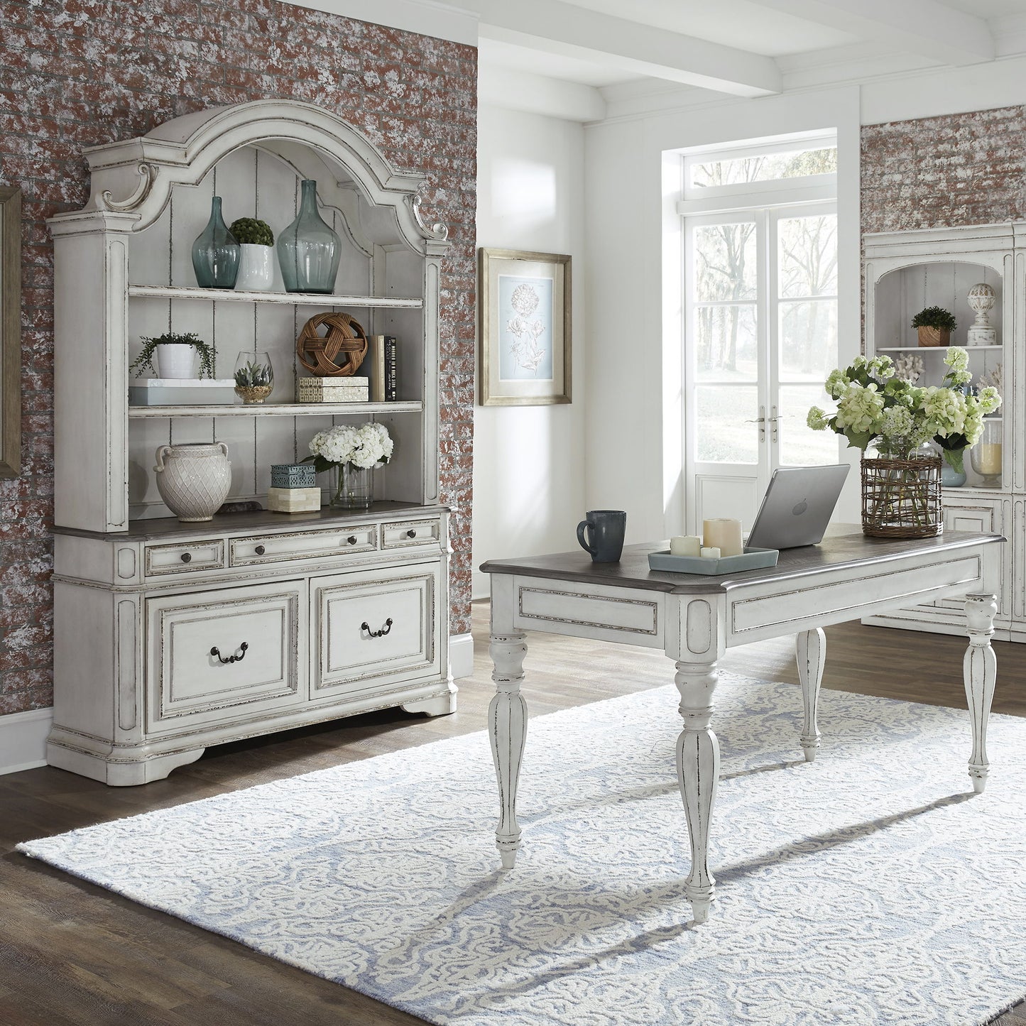 Magnolia Manor - 3 Piece Home Office Set (Desk & Hutch) - White - Hornell Furniture Outlet