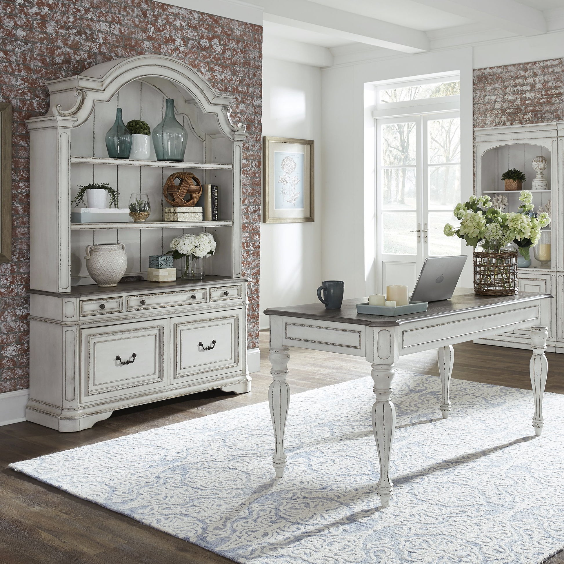 Magnolia Manor - 3 Piece Home Office Set (Desk & Hutch) - White - Hornell Furniture Outlet