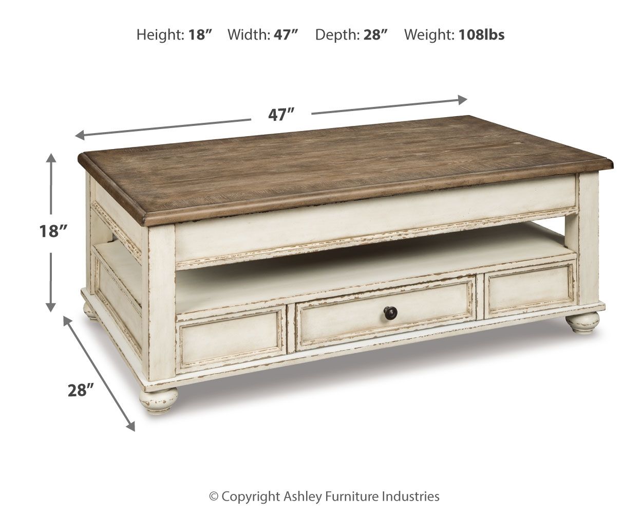 Realyn - Lift Top Cocktail Table - White / Brown - Hornell Furniture Outlet
