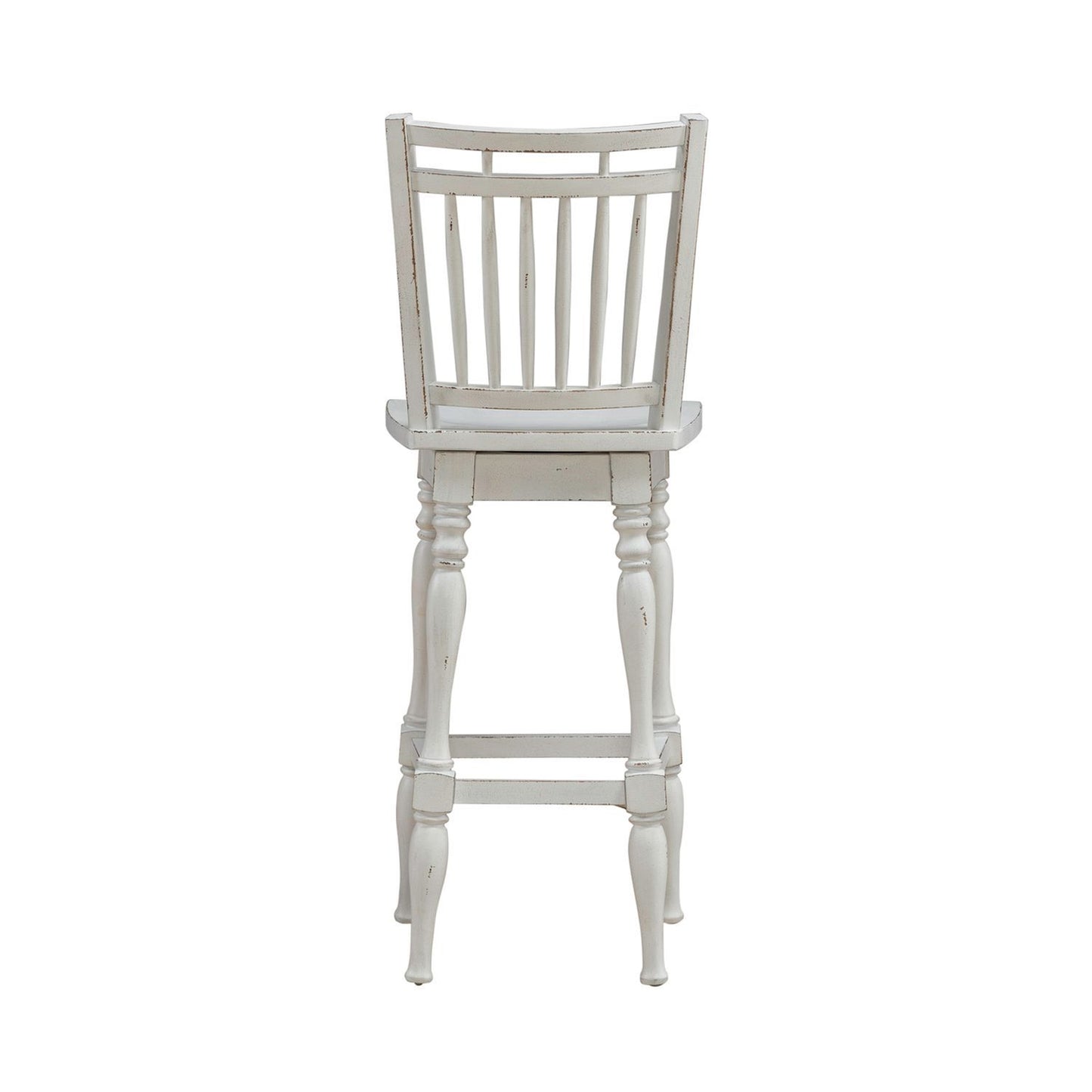 Magnolia Manor - Spindle Back Swivel Bar Stool - Antique White & Weathered Bark - Hornell Furniture Outlet