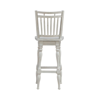 Magnolia Manor - Spindle Back Swivel Bar Stool - Antique White & Weathered Bark - Hornell Furniture Outlet