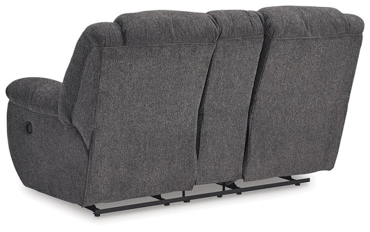 Foreside - Charcoal - Dbl Reclining Loveseat with Console - Hornell Furniture Outlet