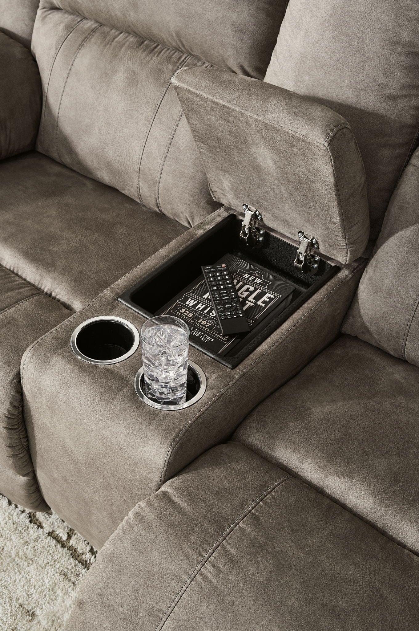 Laresview - Fossil - Dbl Reclining Loveseat with Console - Hornell Furniture Outlet