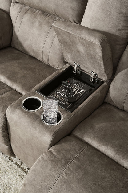 Laresview - Fossil - Dbl Reclining Loveseat with Console - Hornell Furniture Outlet