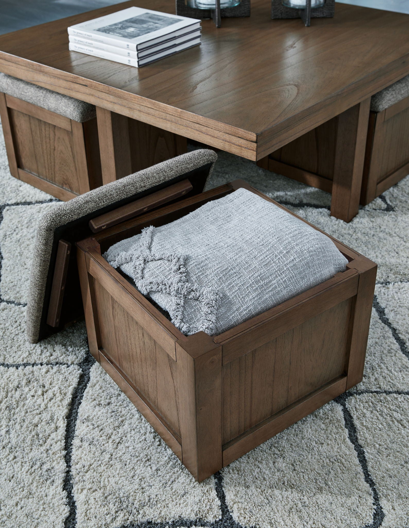 Boardernest - Brown - Cocktail Table With 4 Stools (Set of 5) - Hornell Furniture Outlet