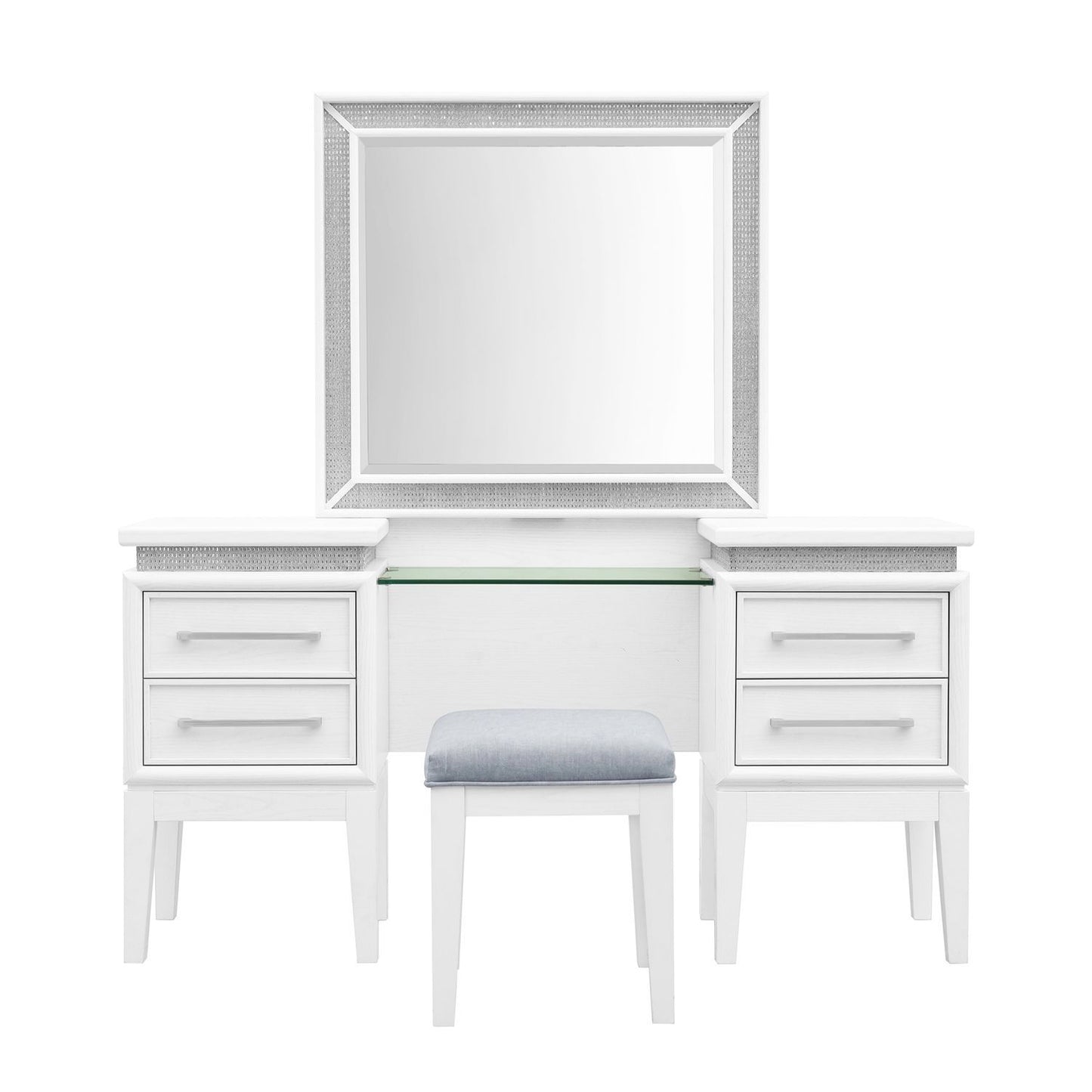 Reflections - 3 Piece Vanity Set - Pearl White & Rhinestone - Hornell Furniture Outlet