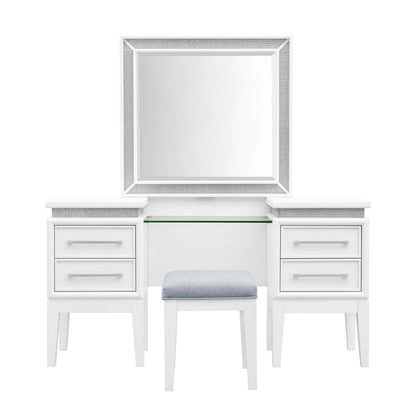 Reflections - 3 Piece Vanity Set - Pearl White & Rhinestone - Hornell Furniture Outlet