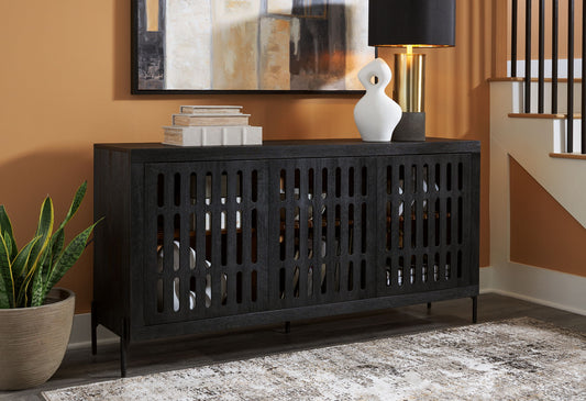 Vallisburg - Black / Natural - Accent Cabinet - Hornell Furniture Outlet