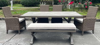 Laguna Heights - Beige - Rectangular Dining Table With Umbrella Option - Hornell Furniture Outlet