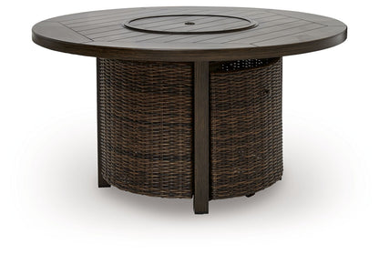 Monterey Point - Round Fire Pit Table - Dark Brown - Hornell Furniture Outlet