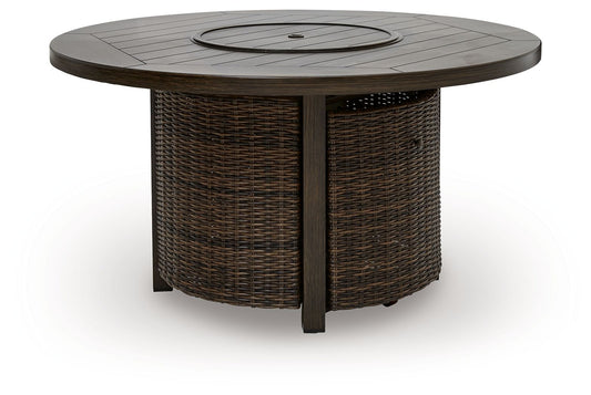 Monterey Point - Round Fire Pit Table - Dark Brown - Hornell Furniture Outlet