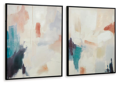 Caldish - Blue / White / Pink - Wall Art Set (Set of 2) - Hornell Furniture Outlet