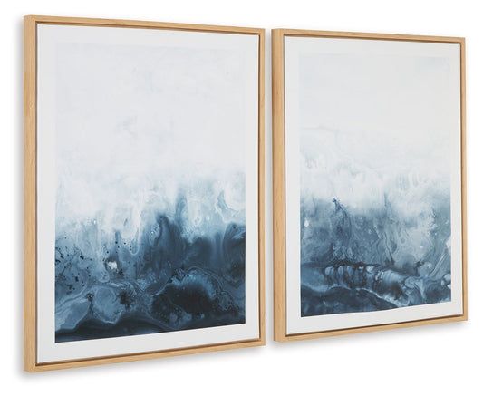 Holport - Blue / White - Wall Art Set (Set of 2) - Hornell Furniture Outlet