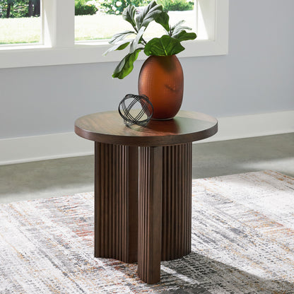 Korestone - Dark Brown - Round End Table - Hornell Furniture Outlet