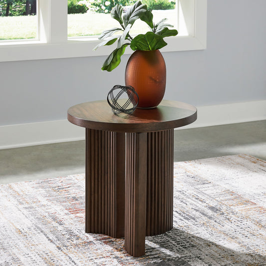 Korestone - Dark Brown - Round End Table - Hornell Furniture Outlet
