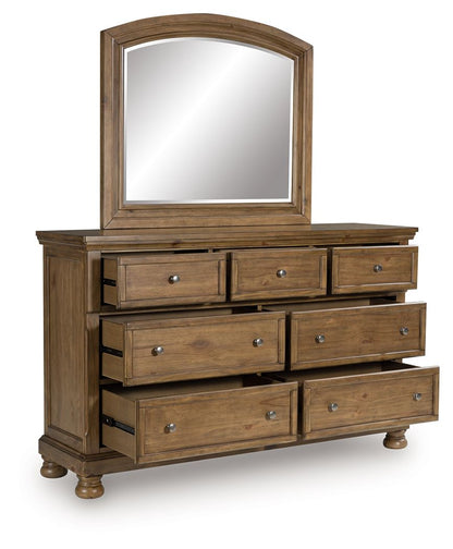 Feddinger - Medium Brown - Dresser And Mirror - Hornell Furniture Outlet