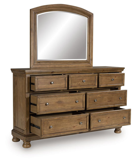 Feddinger - Medium Brown - Dresser And Mirror - Hornell Furniture Outlet