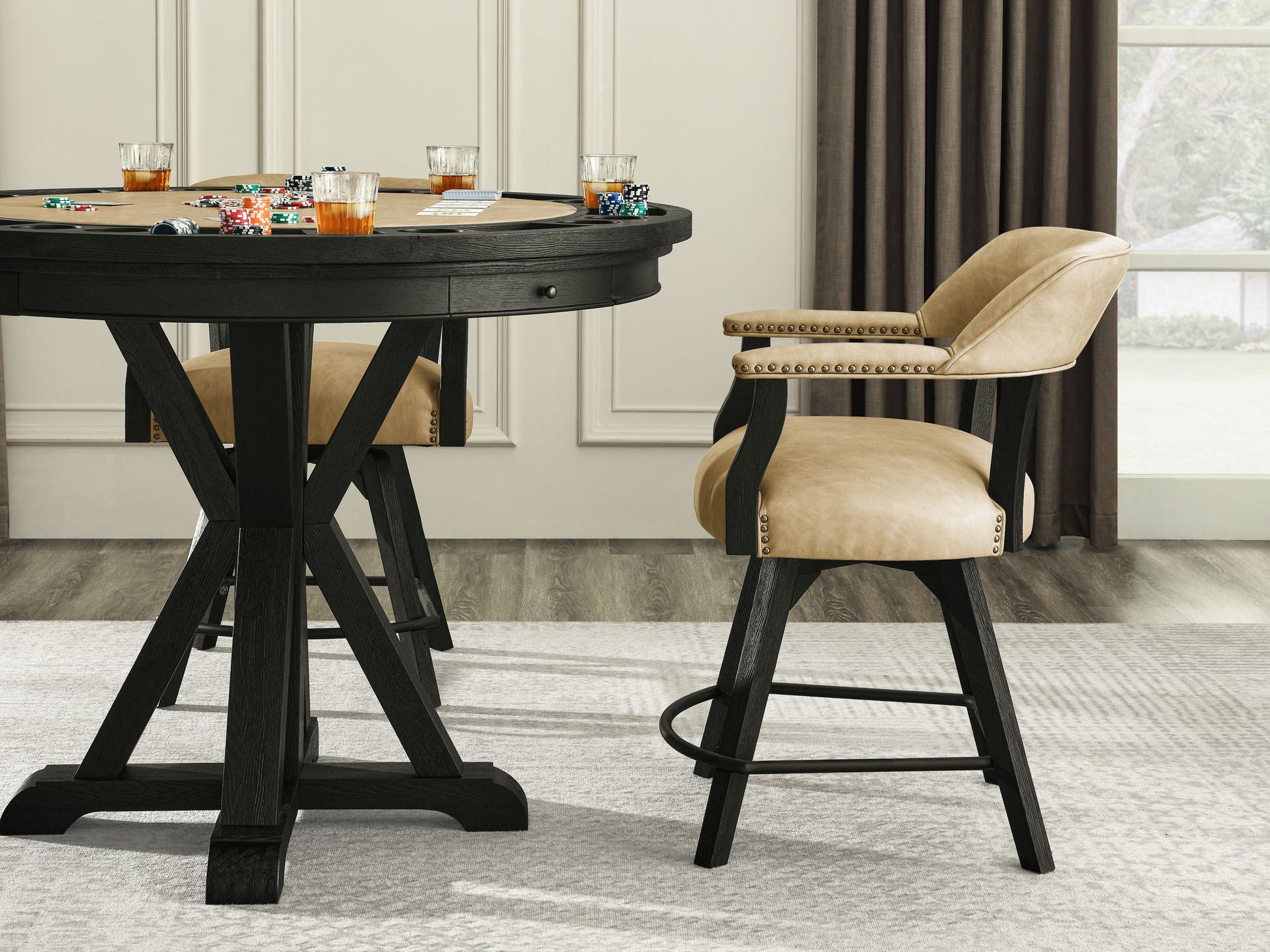 Rylie - Counter Captains Chair Vegan Leather - Black / Sand - Hornell Furniture Outlet