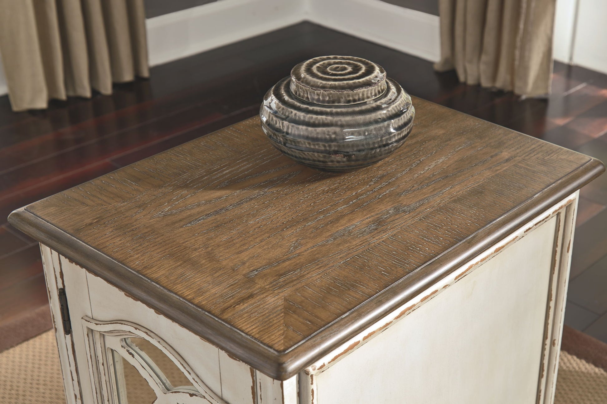 Realyn - White / Brown - Chair Side End Table - Insert Mirror - Hornell Furniture Outlet