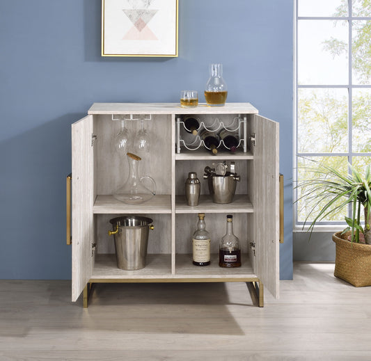 Larkin - Faux Marble Wine Cabinet - Pearl Silver - Hornell Furniture Outlet