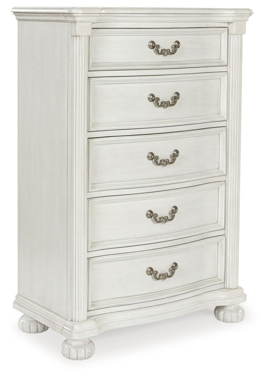 Montelaine - Antique White - Five Drawer Chest - Hornell Furniture Outlet
