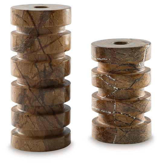 Emsleyfield - Tan - Candle Holder Set (Set of 2) - Hornell Furniture Outlet
