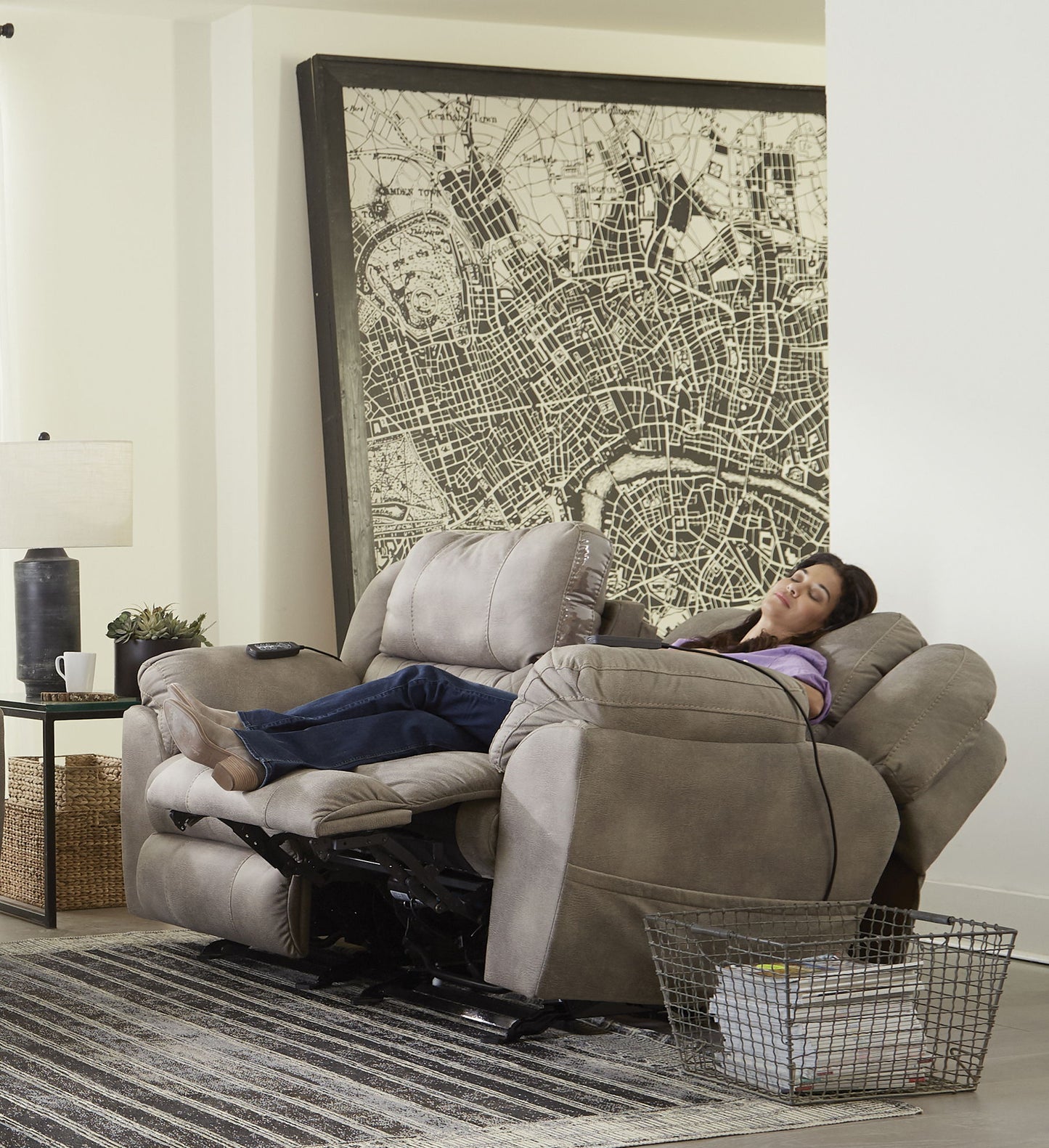 Flynn - Power Lay Flat Rocking Loveseat With Power Adjustable Headrest & Lumbar And Dual Heat & Massage - Fig - Hornell Furniture Outlet