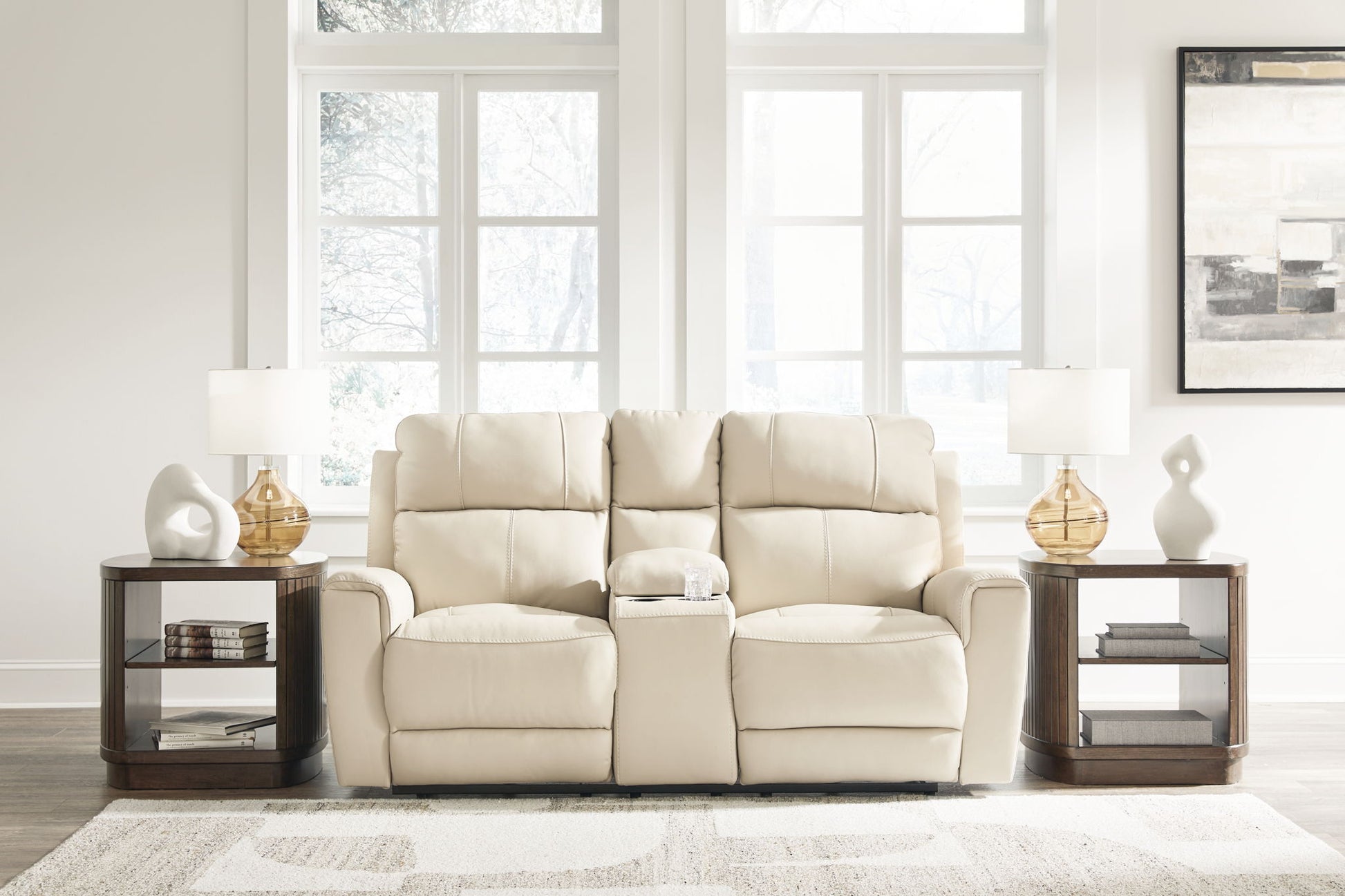 Dahlmoore - Almond - Dbl Power Reclining Loveseat With Console - Hornell Furniture Outlet