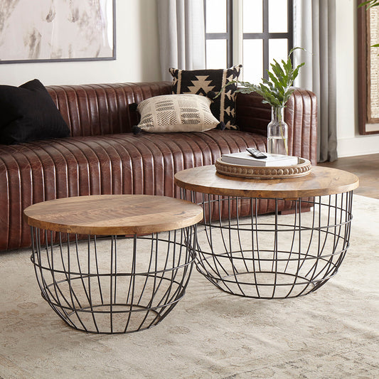 Akins - Nesting Caged Accent Tables - Light Brown - Hornell Furniture Outlet