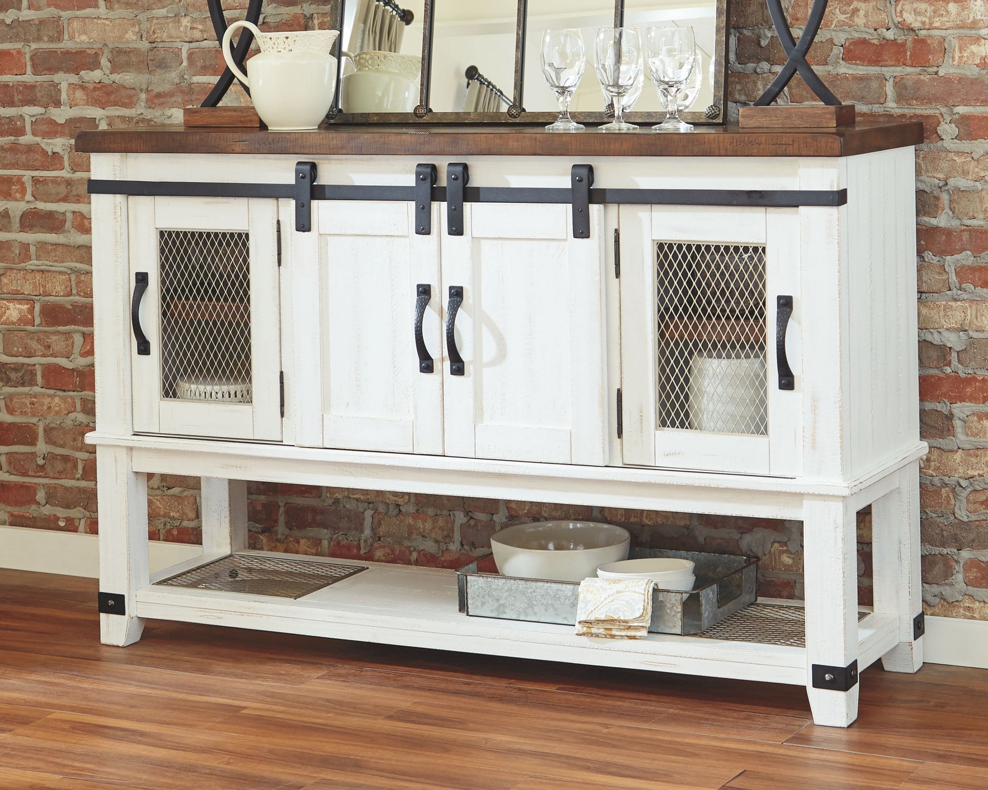 Valebeck - White / Brown - Dining Room Server - Hornell Furniture Outlet